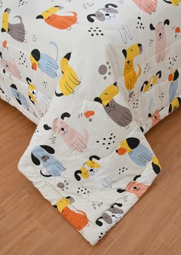 Image of FRESH FROM LOOM Rotary Printed Micro Fiber Comforter | Dohar | Quit | Single Bed | Double Weaved | Washable | Hypoallergenic Skin Friendly (Cream-Puppy | 60x90 Inches, Single Bed)