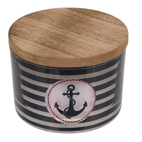 Seaside No.64 - Maritime Kerze im Glas, mit Deckel, in 4 verschiedenen Ausführungen - Anker, Leuchtturm, Wellen, blau, weiß, Streifen - Nordsee, Ostsee, Meer -> Urlaubsfeeling (Anker, gestreift) Cover