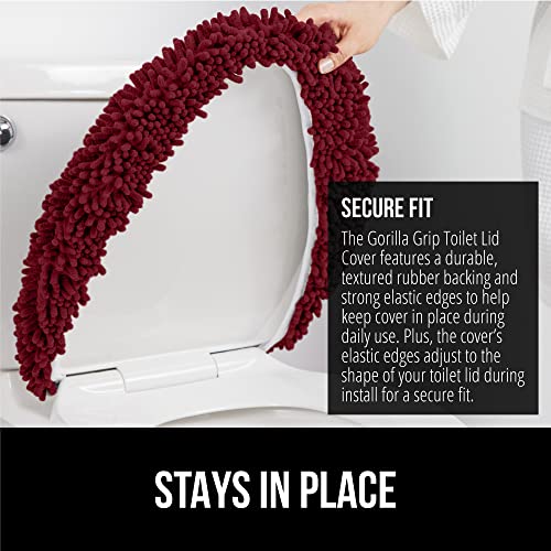 Image of Gorilla Grip Original Shag Chenille Bathroom Toilet Lid Cover, 19.5 x 18.5 Inches Large Size, Machine Washable, Ultra Soft Plush Fabric Covers, Fits Most Size Toilet Lids for Bathroom, Burgundy