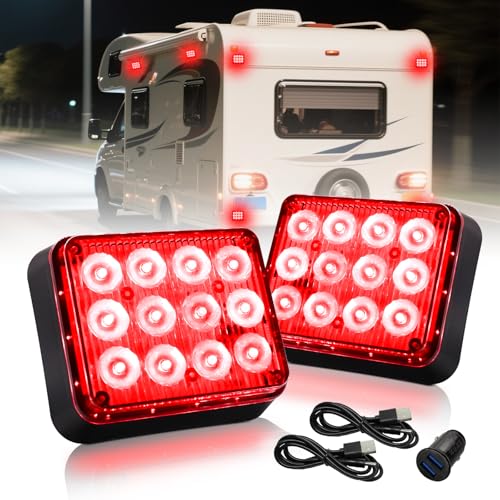 Raryloy Red LED Beacon Magnetic Strobe Flashing Light, Magnetic Trailer Lights, Rechargeable Strobe Light,Wireless Trailer Light, Battery Powered Emergency Warning Light for Trucks Car Vehicles 2PCS