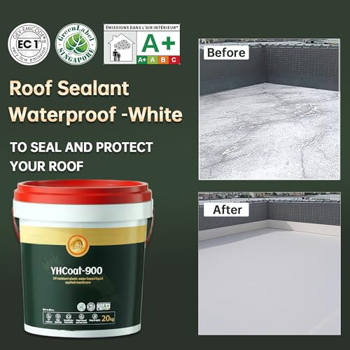 Image of 5 Gallon White Waterproof Elastomeric Roof Coating Sealant, Flexible Solar Reflective Liquid Waterproofing Adhesive for Flat, Metal, Slope Roofs Repair 20KG
