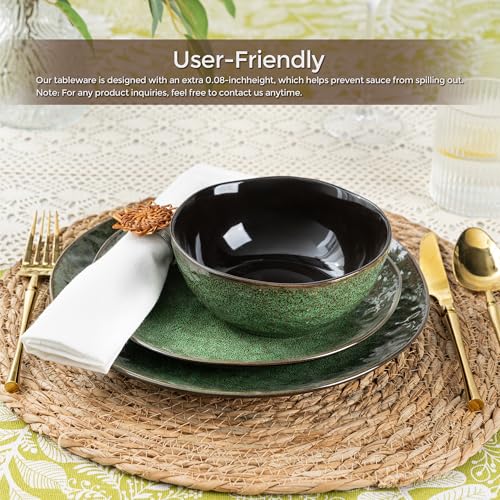 Image of LERATIO Ceramic Dinnerware Sets for 8,24-Piece Plates and Bowls Set | Handmade Reactive Glaze Ceramic Dish Set,Oven & Microwave,Dishwasher Safe,Scratch Resistant-Chestnut