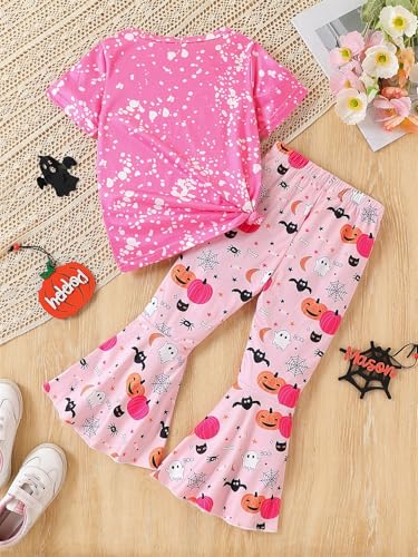 Image of Ayzozuy Kids Toddler Girl Clothes Letter Print Graphic Top + Leopard Print Flare Leg Pants 2PC Summer Clothing Set
