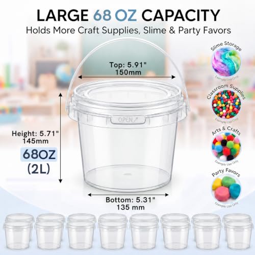 Image of Maxcheck 30 Pcs Plastic Bucket with Lids and Handles Bulk, 68oz, Clear