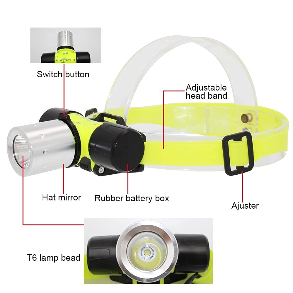 WINDFIRE Lampe frontale de plongée sous-marine, 100000 Lumens, lampe frontale de plongée sous-marine étanche, lumières de sécurité de plongée sous-marine pour la natation