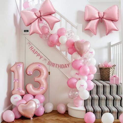 Image of 13th Birthday Decorations for Girls,Pink Bow Balloons for Party Decorations