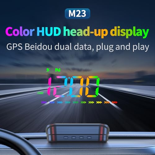 Yaouzicn Head Up Display,Car Heads Up Display, GPS Speedometer M23s, Color Font with Speed MPH, Compass Direction, Distance Traveled, Travel Time, Speed Alert and HD Display, USB Cable Plug and Play