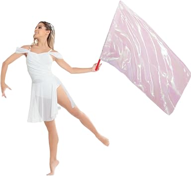 Worship Flag with Scalable Rod, 45" Rectangular Polyester Flag for Dance Outdoor Practice Performance, Praise Dance Flags, Church Flags, Flex Divine Banner Transluscent white
