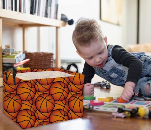 Image of Rectangular Basketball Baskets Gift Basket Empty Kids Storage Bins Baby Boy Basket Kids Toy Storage Bin Organizer Box Basketball Room Decor for Home(Basketballs)