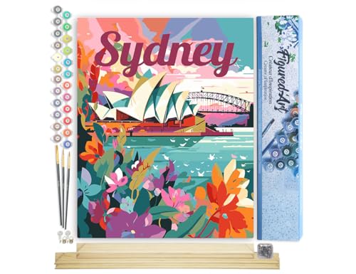Figured'Art Peinture par Numéro Adulte avec Cadre Affiche de voyage Sydney - Activité Manuelle Kit de Loisir Créatif DIY Numéro d'Art Complet - 40x50cm...