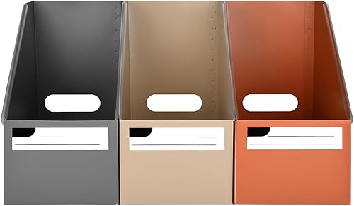 SAYEEC Soporte de plástico para archivadores, paquete de 3 carpetas plegables con etiquetas, organizador vertical de papel de archivo, caja de