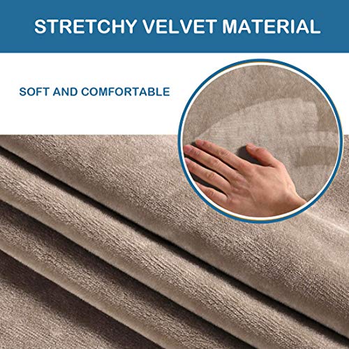 Alovetree Ottoman Cover Velvet Plush Stretch Ottoman Slipcover High Stretch Velvet Foot Stool Protector Cover For Footrest Ottoman Taupe #TOP3