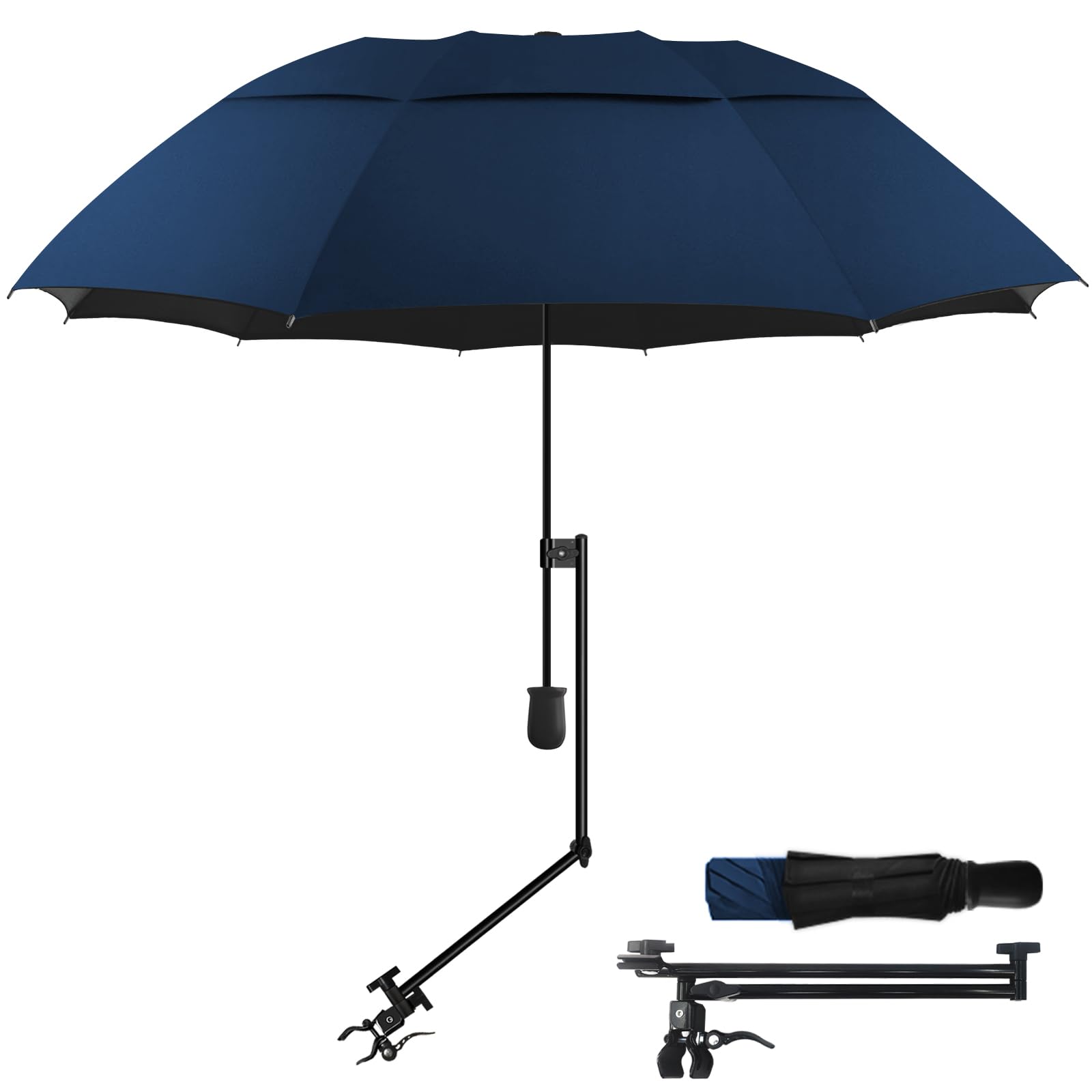 HOBVO UPF 50+ Golf Umbrella with Adjustable Universal Clamp, Portable Umbrellas for Rain, Manual Open & Close, for Beach Chair, Golf Cart, Stroller,