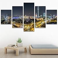 SIGNWIN 5 Panel Canvas Wall Art City Illuminations for Home Decorations Ready to Hang - 60