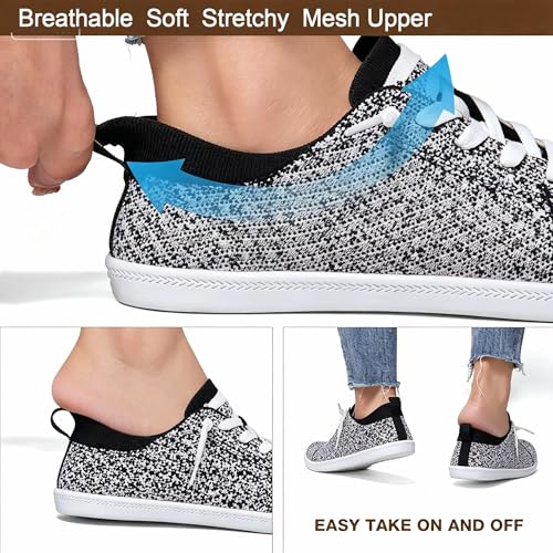 Image of Women's Barefoot Slip-On Sneakers, Slightly Roomy Toe Box, Arch Support Breathable Mesh Walking Loafers with No-Tie Elastic Laces, Non-Slip for All-Day Wear | Size Up Half Size for Wide Feet & High Instep
