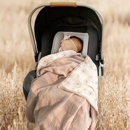 Image of lulumoon Muslin Baby Blanket for Girls - Soft Cotton for Newborn - 4 Layer Reversible Breathable Floral Receiving Blanket for Nursery Crib and Stroller 47 inchx47 inch (Sand Daisy)