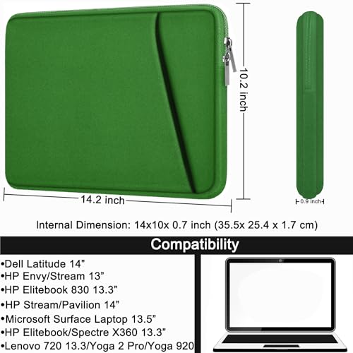 Image of 14 inch Laptop Sleeve, Shockproof Protective Computer Cover, Durable Carrying Bag Laptop Case Compatible with 14 inch MacBook Air /Pro HP Asus Lenovo Notebook, Dark Green
