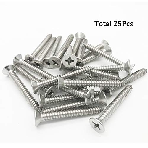 Tornillo autorroscante para madera y drywall de acero inoxidable 304, 6 x 50 mm, cabeza plana con ranura Phillips, paquete de 25 piezas miniatura 3