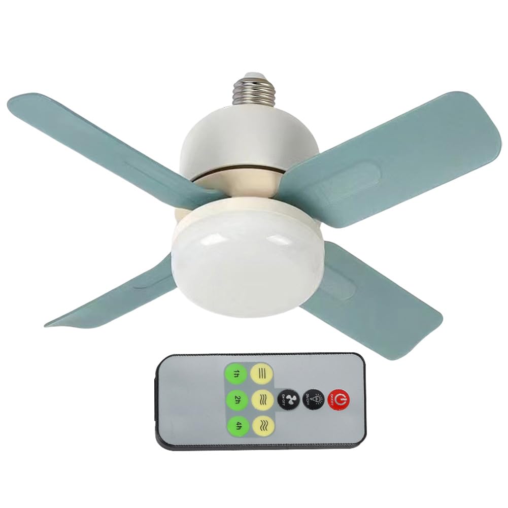 E27 Socket Small Ceiling Fan with Remote Control 14W LED White Ceiling Fan Dimmable Replacement Light Bulb/Ceiling Fan for Bedroom Living Room Kitchen Balcony (A)