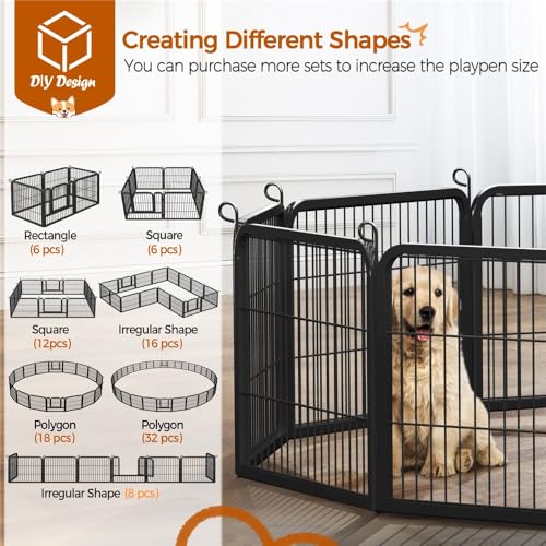 Yaheetech 12-teilig Welpenlaufstall 60cm hoch, Freigehege mit 2 Türen, Welpenzaun für Camping & Garten, Automatische Verriegelung, Tierlaufstall für Hunde, Kaninchen, Hühner