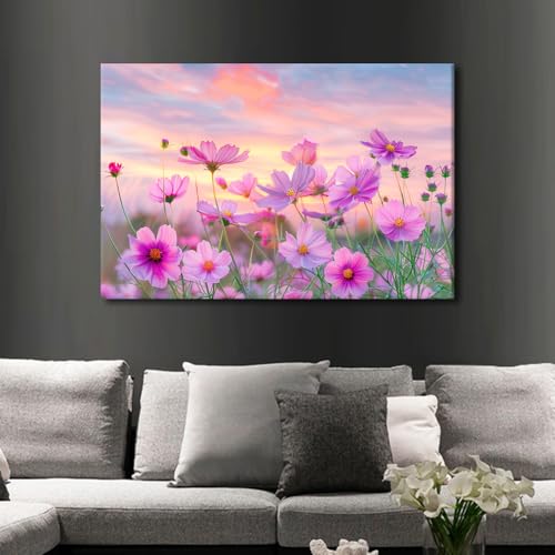 Cuadros de flores para decoración de pared grande con lienzo de prado y paisaje natural