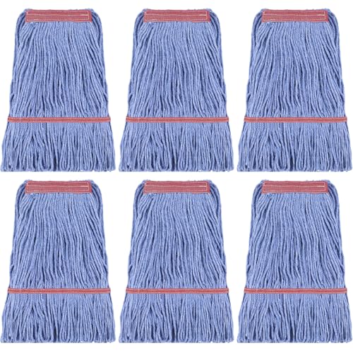 Image of Eccliy 3 Pack Commercial Mop Heads Replacement Heavy Duty 18 oz Loop End Cotton String Wet Mop Refills Washable Absorbent Reusable for Industrial Home Tile Wood Concrete Floor (Blue,Red)