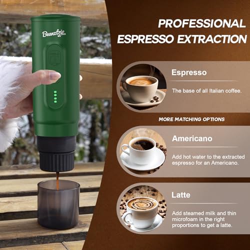 Image of Portable Electric Espresso Maker, 20 Bar Travel Coffee Machine for Camping, RV, Mini Self-Heating with USB-C, Suitable for Ground Coffee & NS Capsule, Hiking, Office (Green)