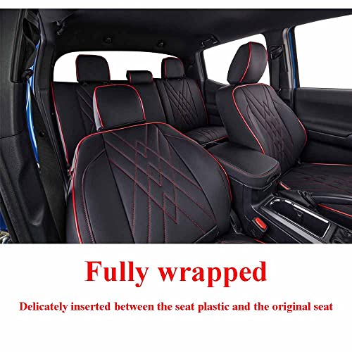 Image of EKR Tacoma Leather Car Seat Covers Custom Fit for Toyota Tacoma 2012 2013 2014 2015 (Regular Seats) - Truck Seat Covers Full Set,Faux Leather(Black with Red Trim)