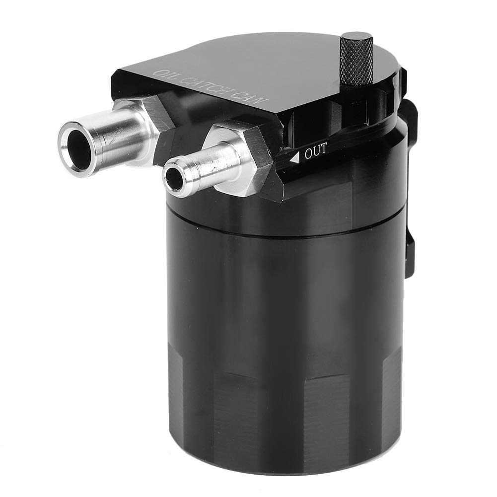 Qiilu Lata de captura de aceite , kit de lata de captura de aceite universal, tanque de depósito de 300 ml, motor, pulido negro, aleación de aluminio con deflectores, negro
