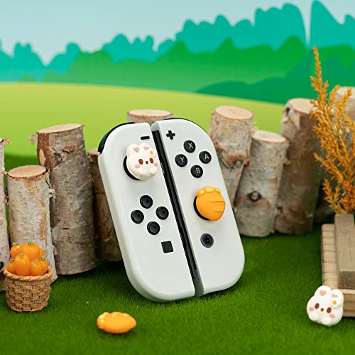 Image of GeekShare Cute Silicone Joycon Thumb Grip Caps, Joystick Cover Compatible with Switch /OLED /Switch Lite, 4PCS - Rabbit & Carrot