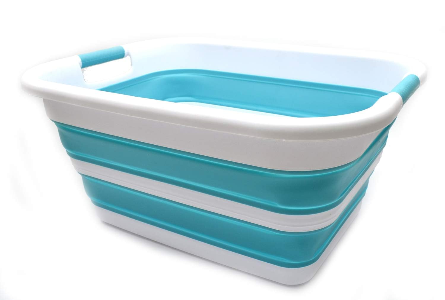 SAMMART 41L Collapsible Plastic Laundry Basket - Foldable Pop Up Storage Container/Organizer - Portable Washing Tub - Space Saving Hamper/Basket (Bright Blue, 1)