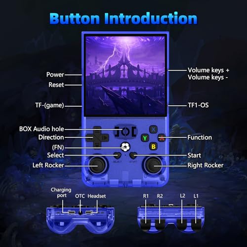 Image of R36MAX Retro Gaming Console, Retro Handheld Games Console with 64GB TF Card, 4.0 inch IPS HD Screen Video Game Consoles, Portable Hand Held Open Source Linux System, 4000mAh Battery,Transparent Blue