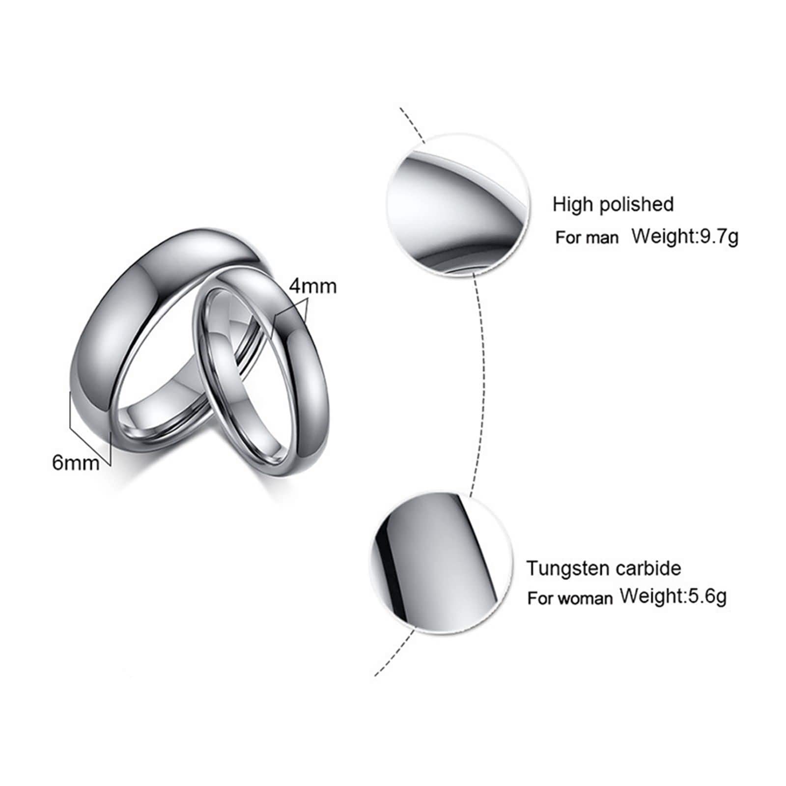 Gravur Ehering,Verlobungsringe Paar Wolfram 4/6MM Silberring mit Rund Poliert Ring Paar
