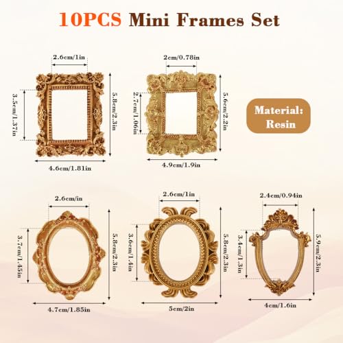 Image of HASTHIP10PCS Mini Resin Photo Frames Set Vintage Gold Baroque Floral Embossed Frames for DIY Crafts, Scrapbooking, Wall Decor & Small Photo Display