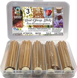 Parag Fragrances Real Dhoop Sticks 250gm Collection No. 2 (Chandan, Attarfull, Musk, Tulip and Saffron) Without Charcoal, Bamboo and Coal