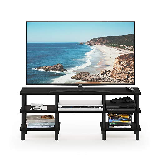 Image of Furinno Turn-N-Tube 3-Tier Multipurpose Wide Shelf TV Stand, Espresso /Black | Open Shelf Entertainment Center, TV Console, Open Frame for Cable Management, for Living Room, Bedroom