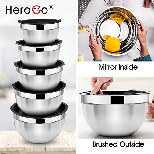 Herogo Mixing Bowl Set of 3, Stainless Steel Salad Bowls with Airtight Lids - Image 3