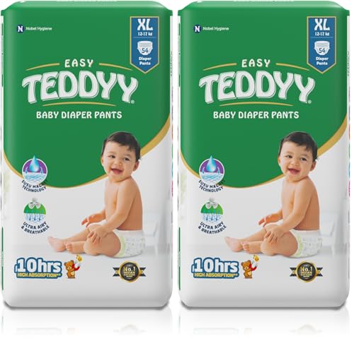 Image of TEDDYY Baby Easy Pant Diapers Extra Large 54 Count (Pack of 2), 12-17 kgs, 10 hrs Leak Protection, Anti - Bacterial
