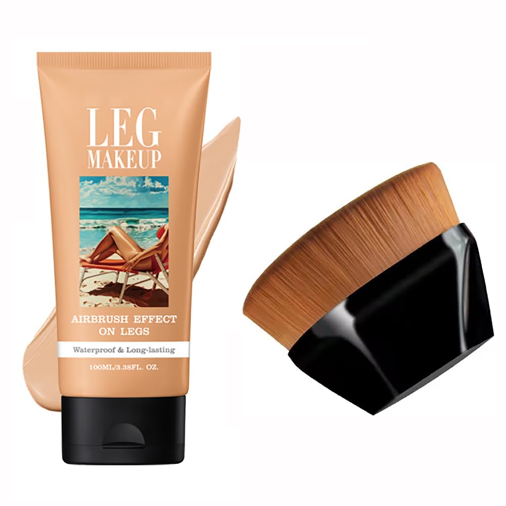 Leg and Body Scar Cover up, Leg and Body Scar Cover up Makeup for Varicose Veins Black Skin with Large Makeup Brush (#2 Medium Golw, 3.38 FL OZ)