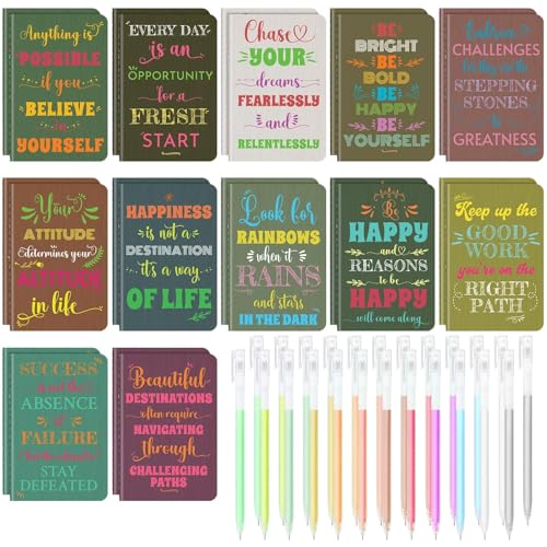 24 Pcs Mini Inspirational Notebooks Bulk with 24 Pcs Colorful Pens, Small Pocket Journal Notepads...