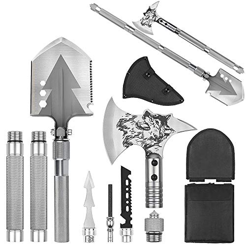 Camping Shovel Axe, Multifunctional Military Folding Survival Shovel, Entrenching Tool Set with Tactical
