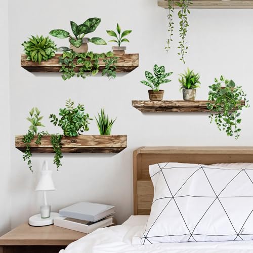 Green Plant Wall Decals 3D Bonsai Tropical Betterfly Wall Sticker Creative Vinyl Peel and Stick...