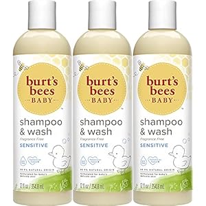 Burt's Bees Baby Shampoo & Wash Fragrance Free & Tear Free Baby Soap - 12 Ounce Bottle - Pack of 3