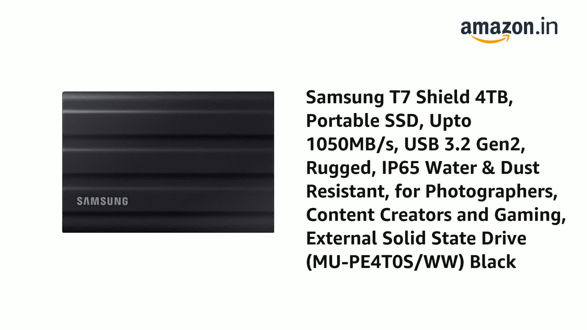Samsung T7 Shield Portable SSD 4TB USB 3.2 Gen2 External SSD 