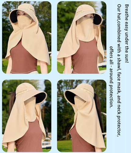 Sombrero de protección solar para mujer con ala grande y capa miniatura 5