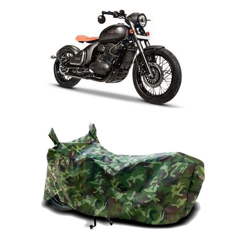 Image of DUFFEL-100% Heat Protection Two Wheeler Bike /Scooty Body Cover for Jawa Perak BS6 Water Resistance /UV-Rays /Birds Dropping /Scratchproof /Dust Proof /Waterproof[Green Jungle Print]