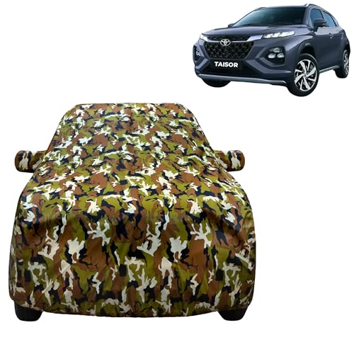 Image of VYAS Taisor Car Body Cover 100% Waterproof (2026) Compatible with Toyota Taisor Car Cover, Comes with Bird Droppings, Scratch, UV and Paint Protection, Jungle Camouflage.