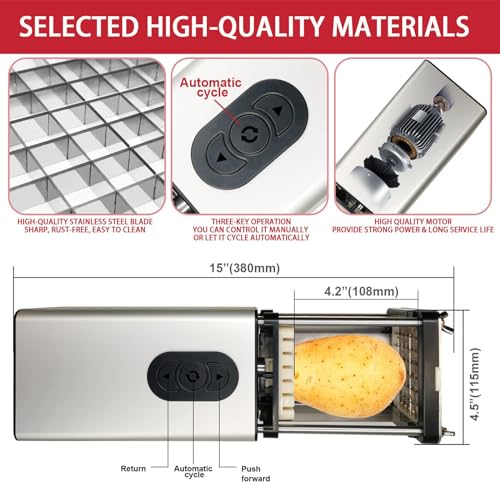 Tagliaverdure Elettrico, tagliapatate Elettrico in Acciaio Inox per Patate, Carote e cetrioli