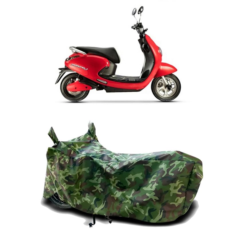 Image of DUFFEL-100% Heat Protection Two Wheeler Bike /Scooty Body Cover for Evolet Pony BS6 Water Resistance /UV-Rays /Birds Dropping /Scratchproof /Dust Proof /Waterproof[Green Jungle Print]