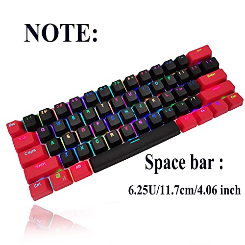 Image of GTSP Red and Black Keycaps 60% Percent PBT Key Cap Set with 6.25U Space Key for Cherry MX Gateron Kailh Switches Gaming Keyboard (Only keycaps)